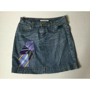 Tommy Hilfiger Womens SZ 6 Denim Jean Skirt Pencil Box Logo Blue Patchwork EUC